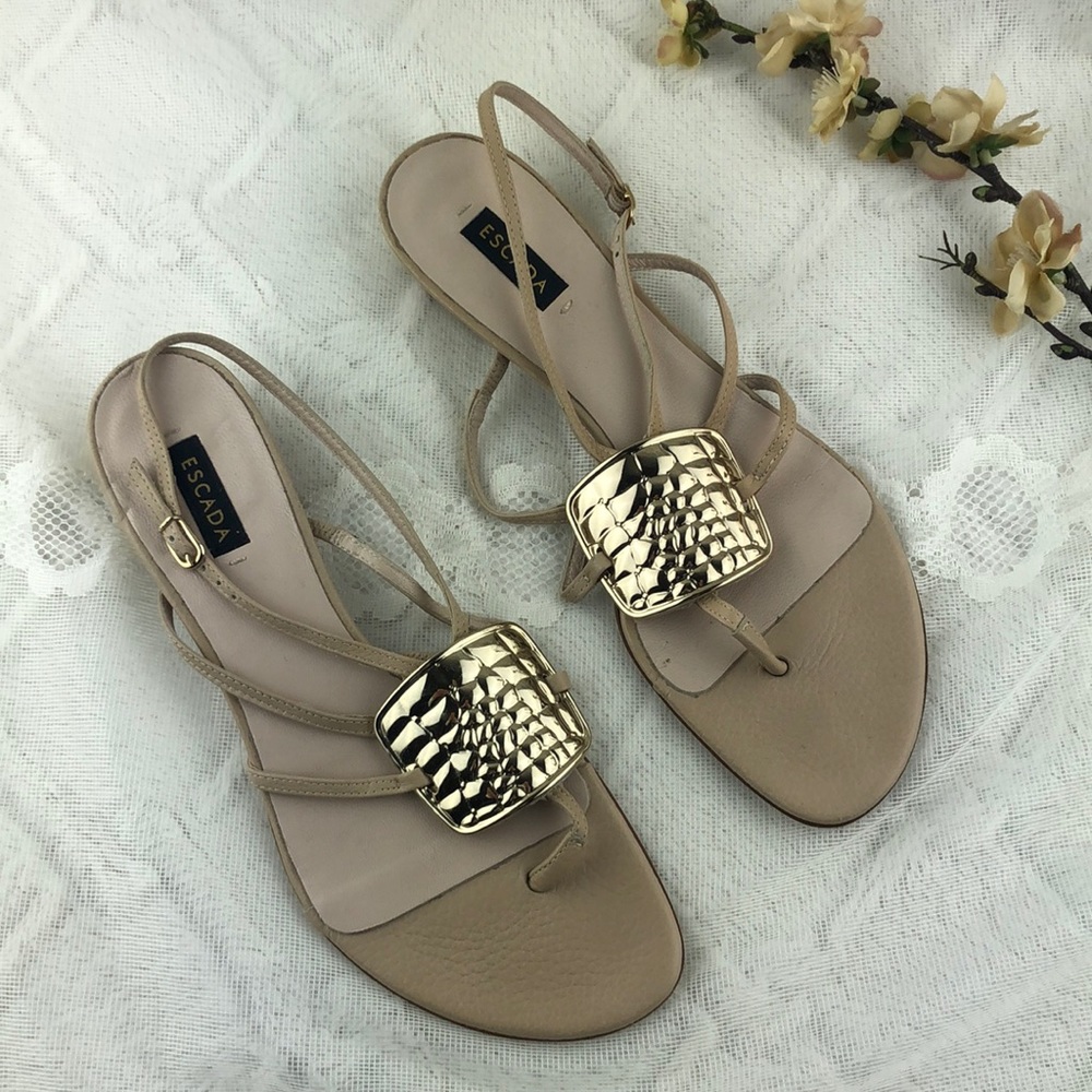 Escada Cream Leather Strappy Sandals